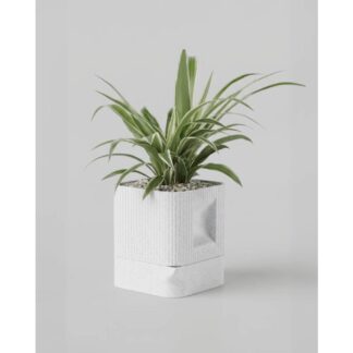 3D printed white ribbed square planter with spider plant
