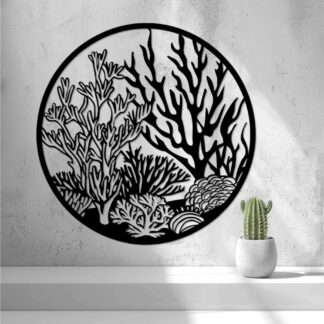 3D printed circular coral reef wall art in black