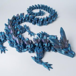 3D printed articulated crystal dragon toy in blue