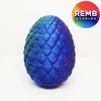3D printed blue dragon egg twist-lock box with scaled texture
