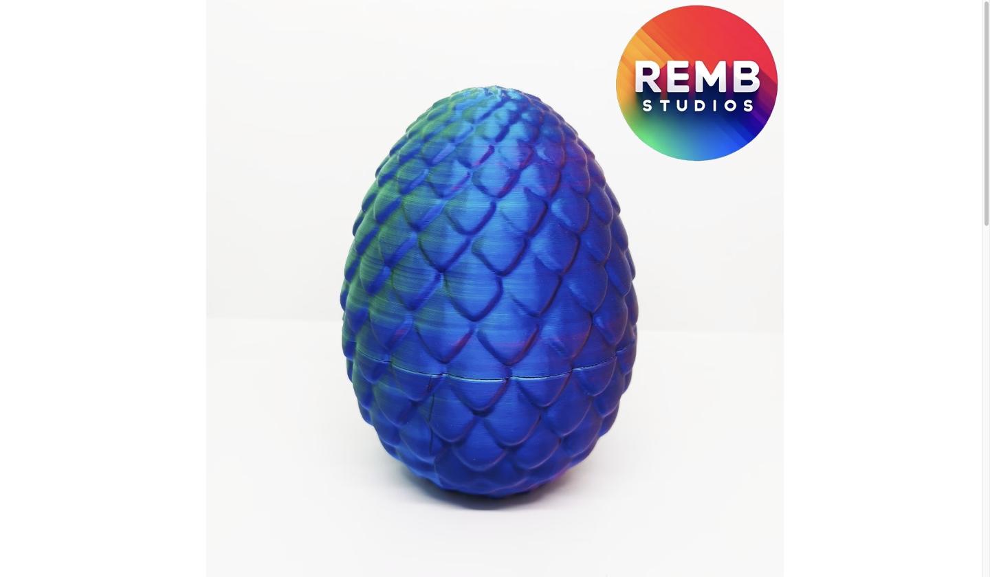 3D printed blue dragon egg twist-lock box with scaled texture