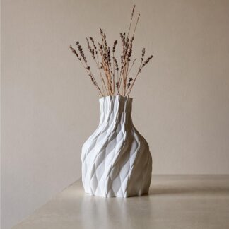 3D printed Fibra twisted vase with dried stems