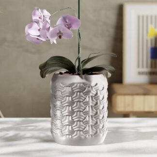 Kumo Vase - Forma Collection, tessellated grey vase with orchid!