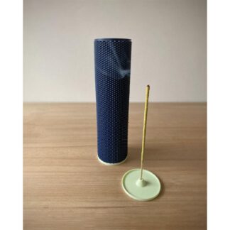 3D printed navy blue ripple-textured incense holder with matching dish
