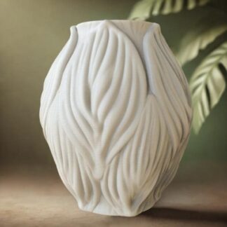 3D printed white leaf-textured organic vase