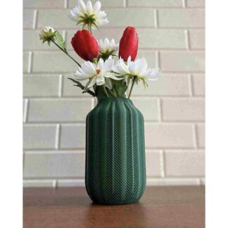 3D printed green ribbed textured flower vase
