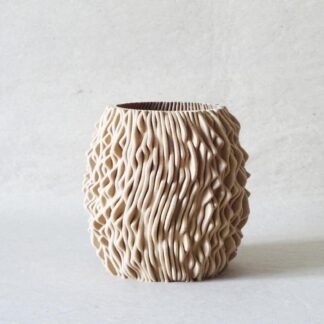 3D printed organic ribbed textured tan vase